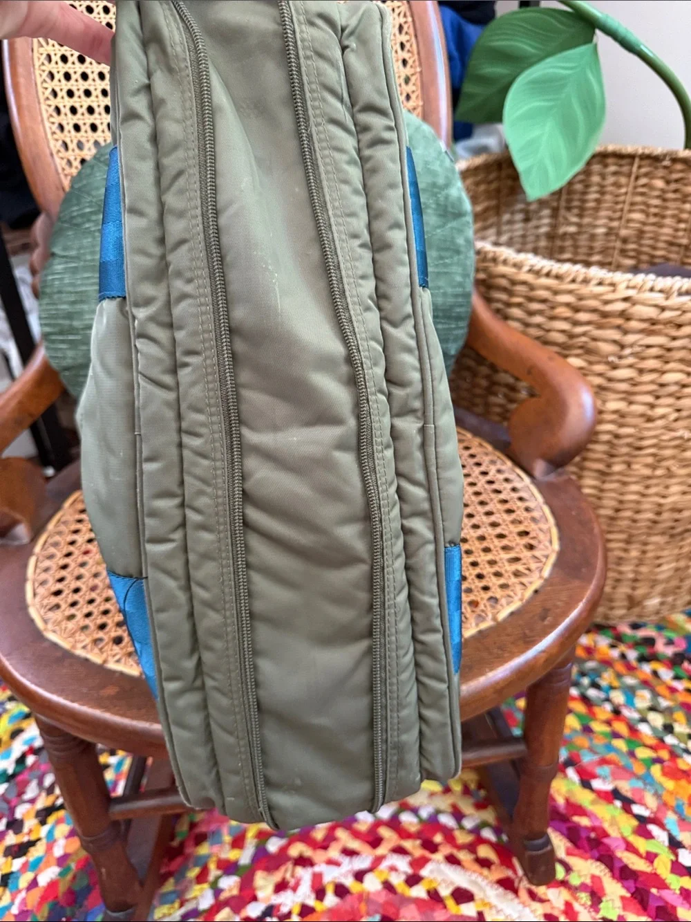 Bensimon Olive & Teal Nylon Commuter Laptop Zip Closure Travel Bag